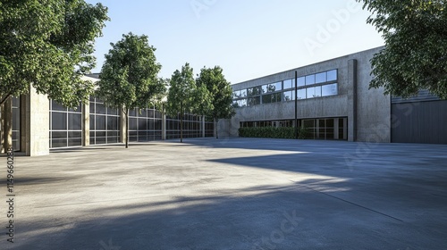 Wallpaper Mural Modern Industrial Building Exterior with Trees and Clear Sky Torontodigital.ca
