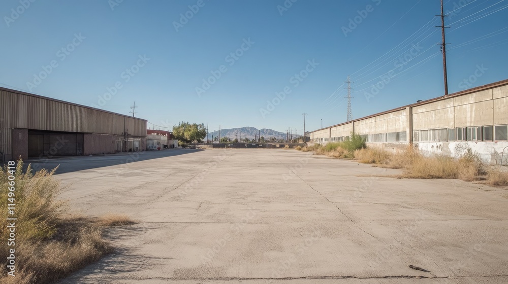 Abandoned Industrial Area with Mountain View and Clear Blue Sky Abandoned Industrial Area with Mountain View and Clear Blue Sky