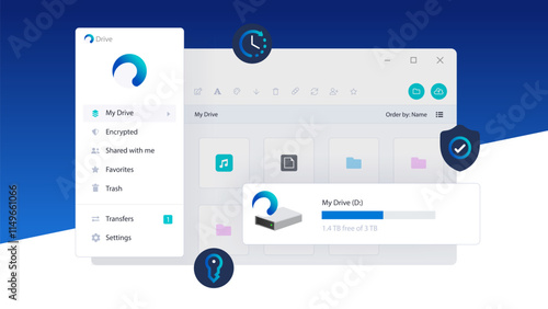 Cloud Storage service interface. Vector illustration