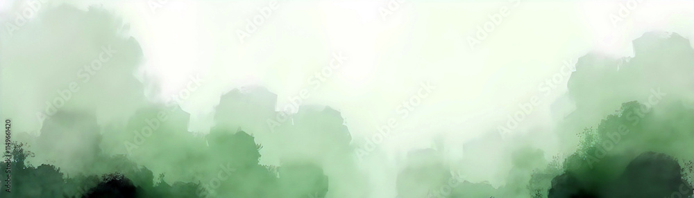 Watercolor Background In Flowing Style, Sea Green Bottom Third, Ample Copy Space Watercolor Background In Flowing Style, Sea Green Bottom Third, Ample Copy Space