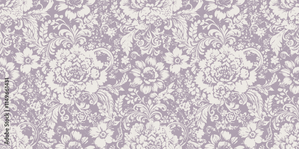 Elegant floral wallpaper in soft lavender and white hues. Elegant floral wallpaper in soft lavender and white hues.
