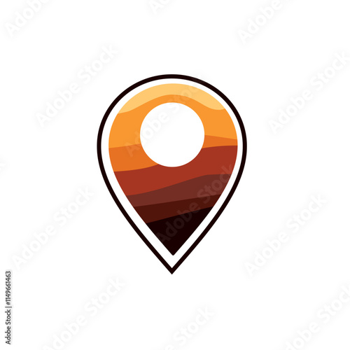 Vector Icon Pin on map. Location sign symbol. Maps signs brown gradient colors. desert,sun