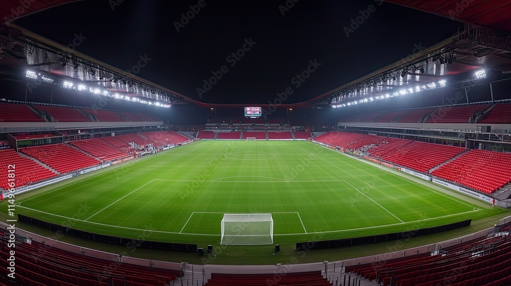 Empty football stadium with bright lights at night for events Empty football stadium with bright lights at night for events