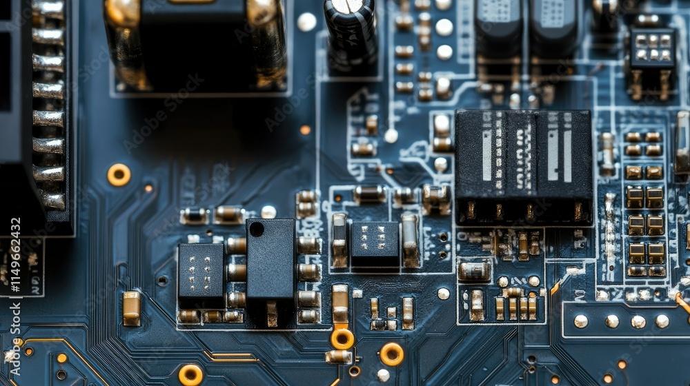 Fototapeta premium Close-Up of Complex Electronic Circuit Board with Microchips and Connectors