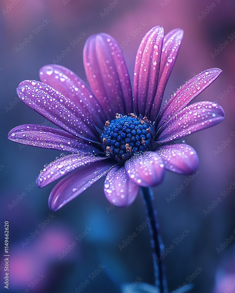 Macro photography of a daisy flower with water drops delicately resting on its petals, emphasizing the freshness and purity of nature Macro photography of a daisy flower with water drops delicately resting on its petals, emphasizing the freshness and purity of nature
