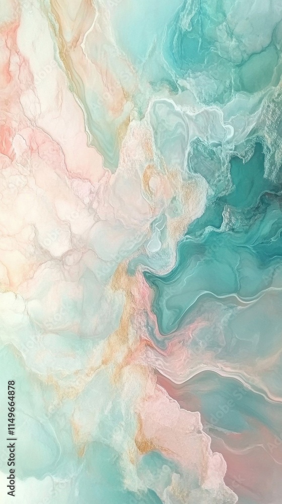 Fototapeta premium A painting of a blue and pink swirl with gold accents. The colors are vibrant and the brushstrokes are bold. The painting evokes a sense of movement and energy, as if the colors are dancing together