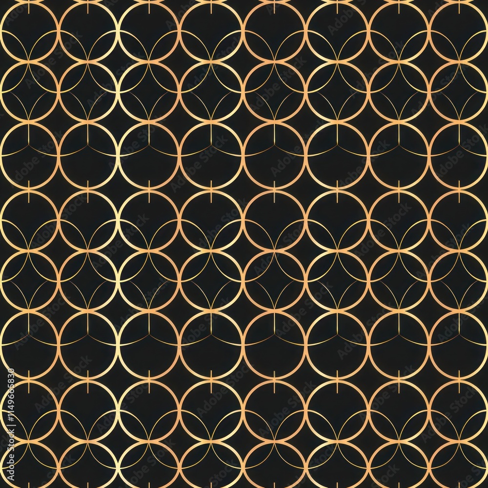 Naklejka premium black background circle round gold line curve seamless pattern curve luxury abstract retro vintage ornament picture