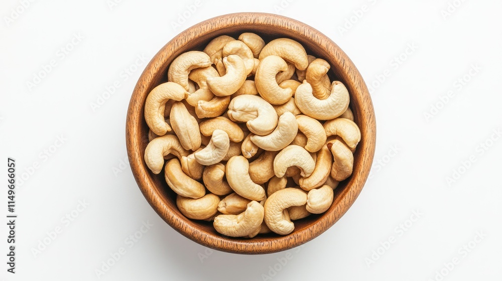 Fresh Raw Cashew Nuts in Wooden Bowl on White Background Fresh Raw Cashew Nuts in Wooden Bowl on White Background