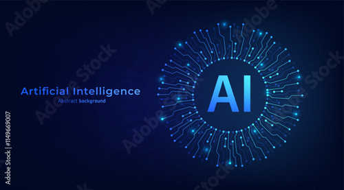 Concept of Artificial intelligence. AI circuit on the circular circuit. Futuristic technology background. Bigdata and machine learning. Vector illustration.