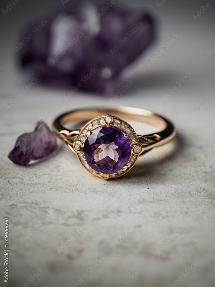 A luxurious ring with a striking purple amethyst, perfect for fashion.