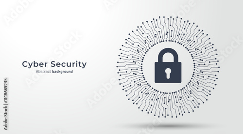 Concept of cybersecurity and data protection privacy. Padlock on the circular circuit. Privacy protection innovation and Advanced safety technology. Vector illustration.