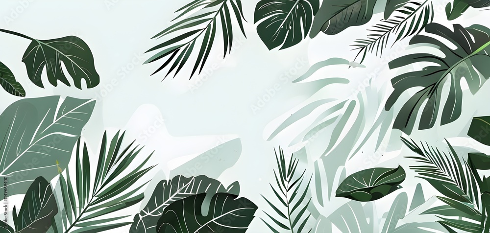Fototapeta premium Collection of tropical leaves, foliage plant in green color with space background