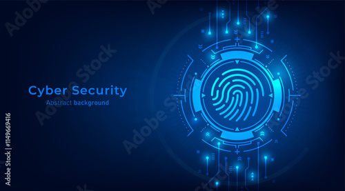 Concept of cybersecurity and data protection privacy. Fingerprint on the HUD circuit. Privacy protection innovation and Advanced safety technology. Vector illustration.