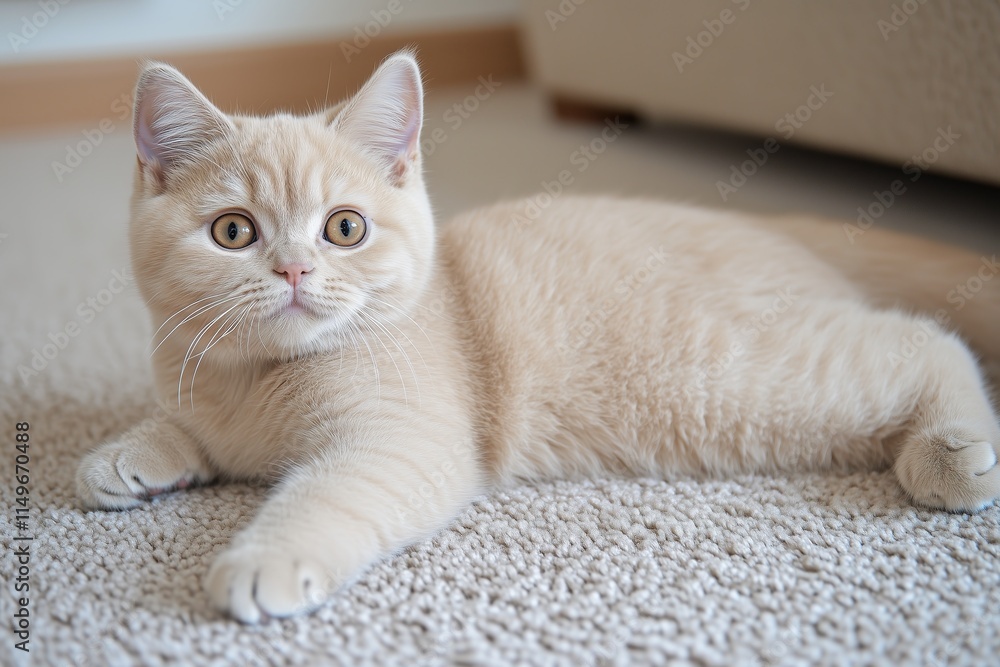 A cute, playful pet with beautiful eyes rests on the living room floor A cute, playful pet with beautiful eyes rests on the living room floor