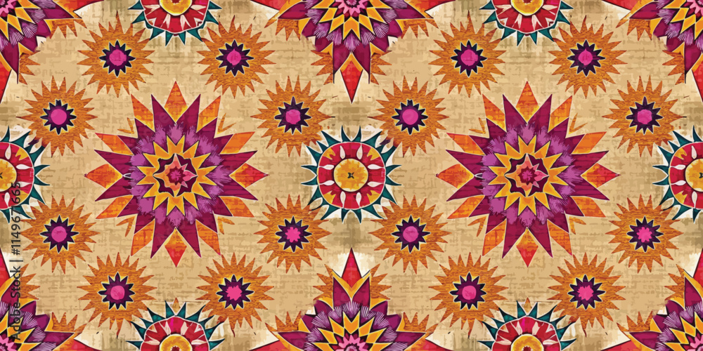 Colorful starburst pattern featuring vibrant hues on a textured background. Colorful starburst pattern featuring vibrant hues on a textured background.