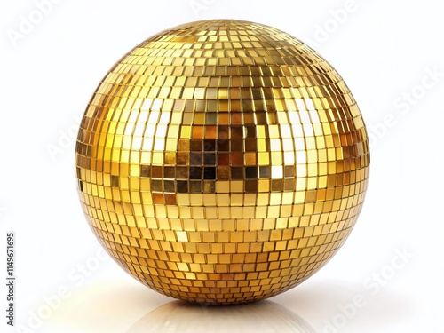 Sparkling Golden Retro 70s Disco Ball Isolated on White Background - Perfect for Vintage Party Decor