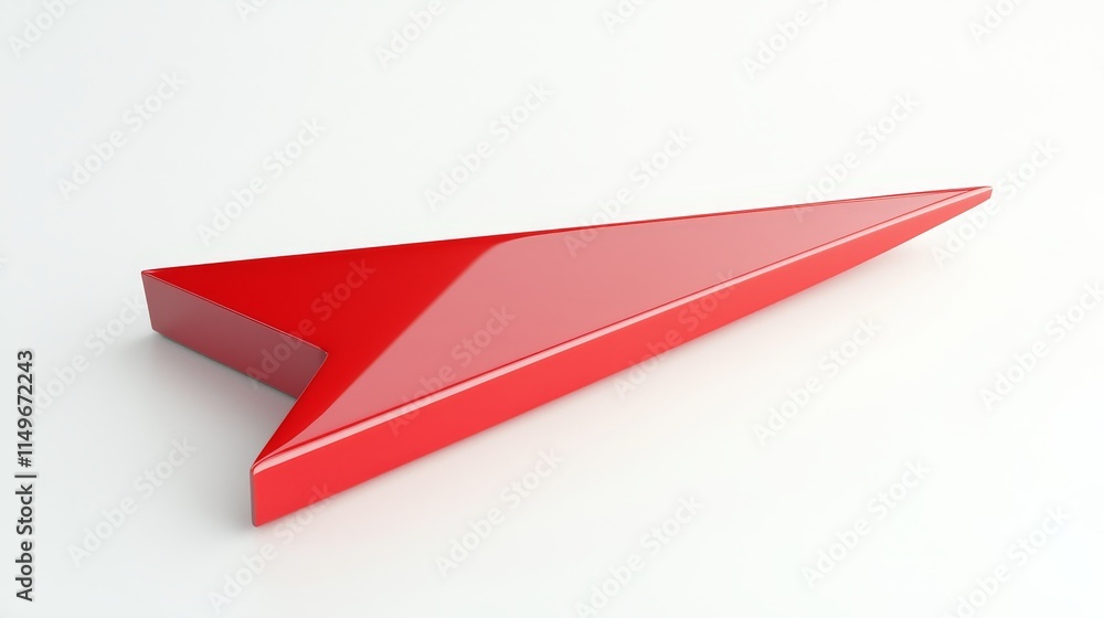 Bright Red Geometric Arrow Pointer in Clean Minimalist Style on White Background for Direction and Navigation Concepts Bright Red Geometric Arrow Pointer in Clean Minimalist Style on White Background for Direction and Navigation Concepts