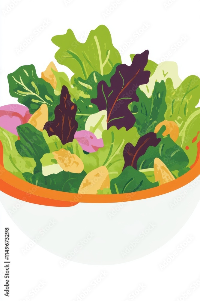 Obraz premium Colorful bowl of fresh mixed greens with vibrant textures and shapes, perfect for a healthy meal.
