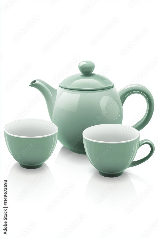 An elegant green teapot with matching cups, creating a serene and inviting tea setting. An elegant green teapot with matching cups, creating a serene and inviting tea setting.