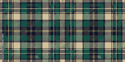 Classic green and beige plaid fabric pattern, perfect for textiles and fashion design.