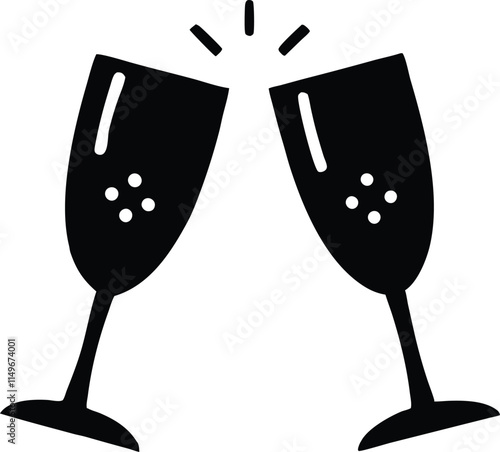 Two champagne glasses clinking silhouette isolated on white background. Glasses silhouette sign vector illustration design