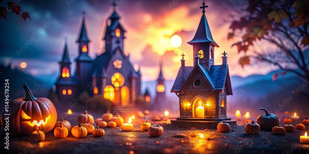 Spooky Halloween Night: Tilt-Shift Haunted Church & Pumpkin Lanterns Spooky Halloween Night: Tilt-Shift Haunted Church & Pumpkin Lanterns
