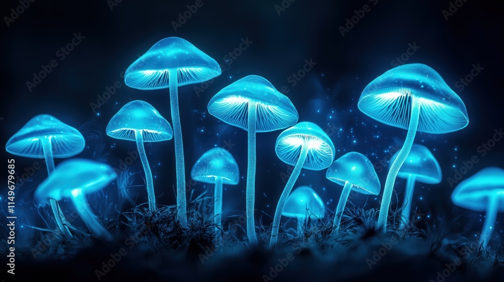 Fototapeta premium Enchanted Bioluminescent Mushroom Forest Under Starry Sky