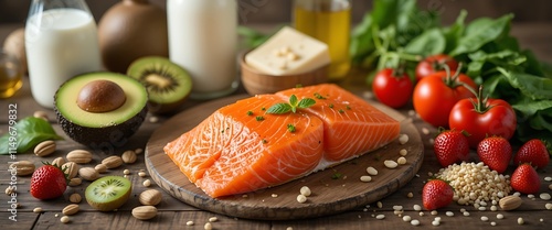 Healthy Foods: Salmon, Fruits, and Dairy