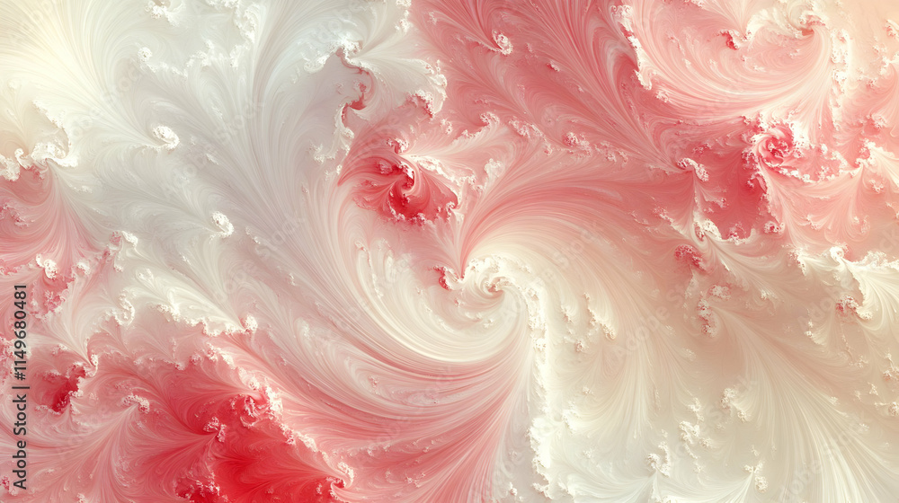 Abstract swirling patterns in soft red and white hues, resembling a fractal design. Abstract swirling patterns in soft red and white hues, resembling a fractal design.