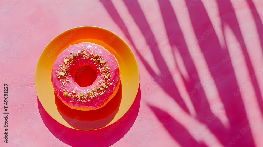 Obraz premium Pink Donut with Pistachios, Illustration