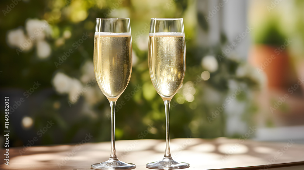 Luminous Champagne Glasses Toasting in a Celebratory Setting: A reflection of Sophistication and Joy Luminous Champagne Glasses Toasting in a Celebratory Setting: A reflection of Sophistication and Joy