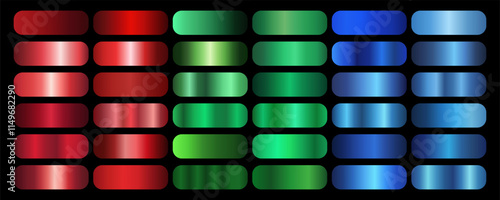 Red Green Blue gradient set. Metalic gradients collection 