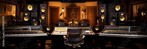 Behind the Scenes: Vibrant atmosphere and professional technology in a music recording studio photo