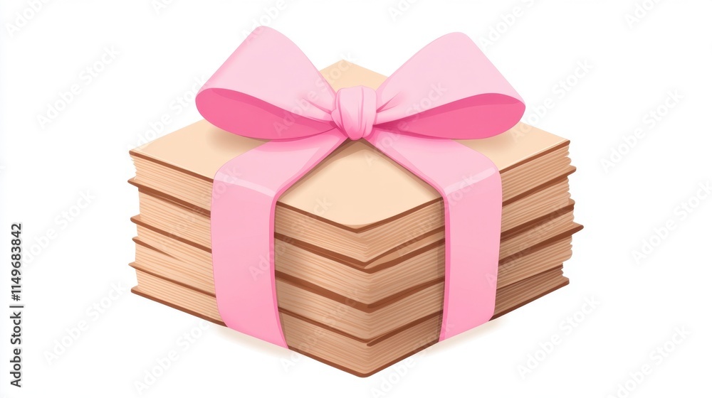 Fototapeta premium Stack of Books Gift Pink Ribbon Bow - Festive Present