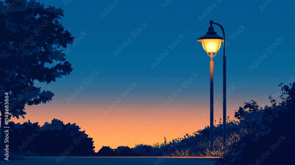 Dusk Serenity: Lone Lamp Post at Sunset Dusk Serenity: Lone Lamp Post at Sunset