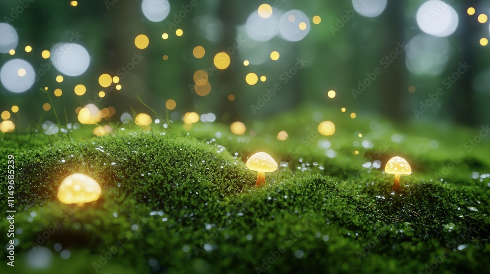 Obraz premium Enchanted Forest Floor with Glowing Moss and Fungi