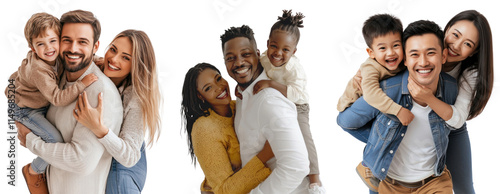 PNG Diverse joyful families hugging happily, element set on transparent background photo