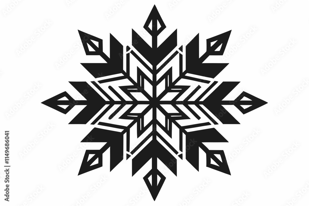 black separated geometric snowflakes set of different shapes ornament design with clean lines and sharp edges. A modern and minimalistic winter decoration suitable for holiday displays. Isolated black separated geometric snowflakes set of different shapes ornament design with clean lines and sharp edges. A modern and minimalistic winter decoration suitable for holiday displays. Isolated