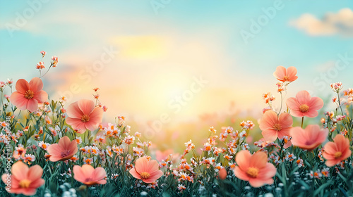 Wallpaper Mural A serene landscape featuring blooming flowers under a vibrant sunrise. Torontodigital.ca