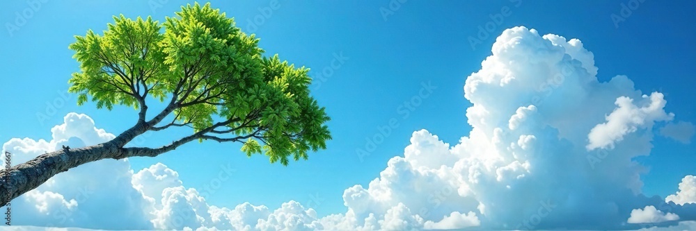 A branch tree is suspended in a brilliant blue sky with fluffy white clouds, serene, blue sky, branch tree A branch tree is suspended in a brilliant blue sky with fluffy white clouds, serene, blue sky, branch tree