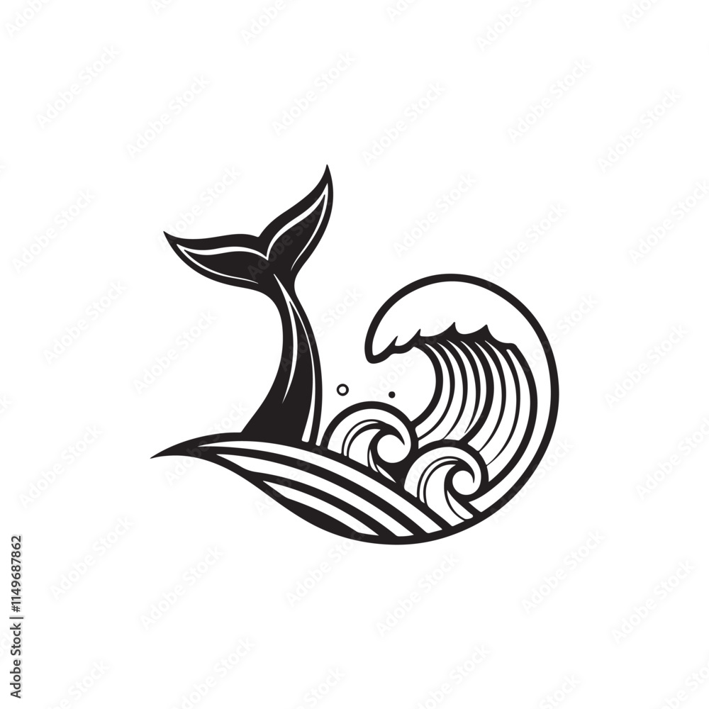 fish and wave silhouette vector line art logo fish and wave silhouette vector line art logo