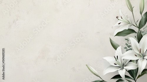 Elegant white lilies on beige background.