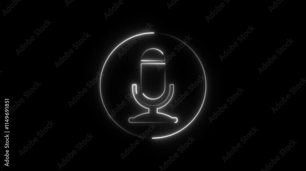 animated sound icon with neon circle line.Neon microphone icon glowing animated black background. animated sound icon with neon circle line.Neon microphone icon glowing animated black background.