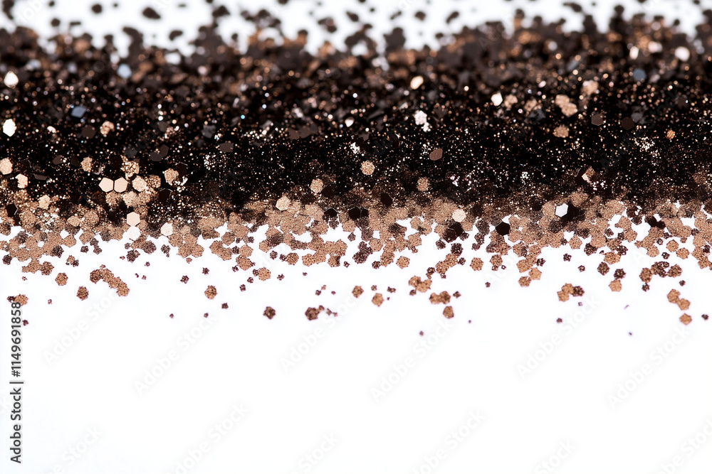 A beautiful pile of shimmering brown glitter resting on a white background A beautiful pile of shimmering brown glitter resting on a white background