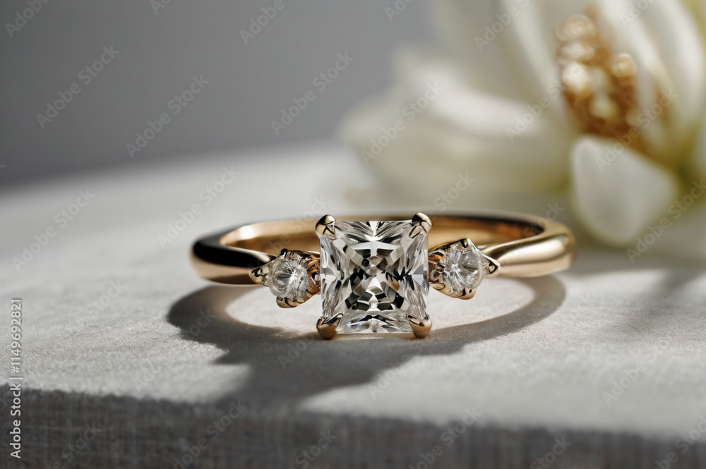 An elegant diamond engagement ring with a prominent solitaire, set on a slender gold band. An elegant diamond engagement ring with a prominent solitaire, set on a slender gold band.