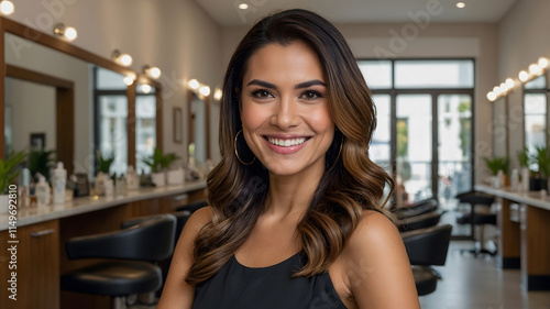 Free Download Smiling Latina Beauty Stylist at Home Salon Closeup - GFXLoad