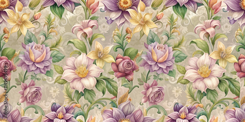 Beautiful floral pattern showcasing a variety of pastel-colored flowers.