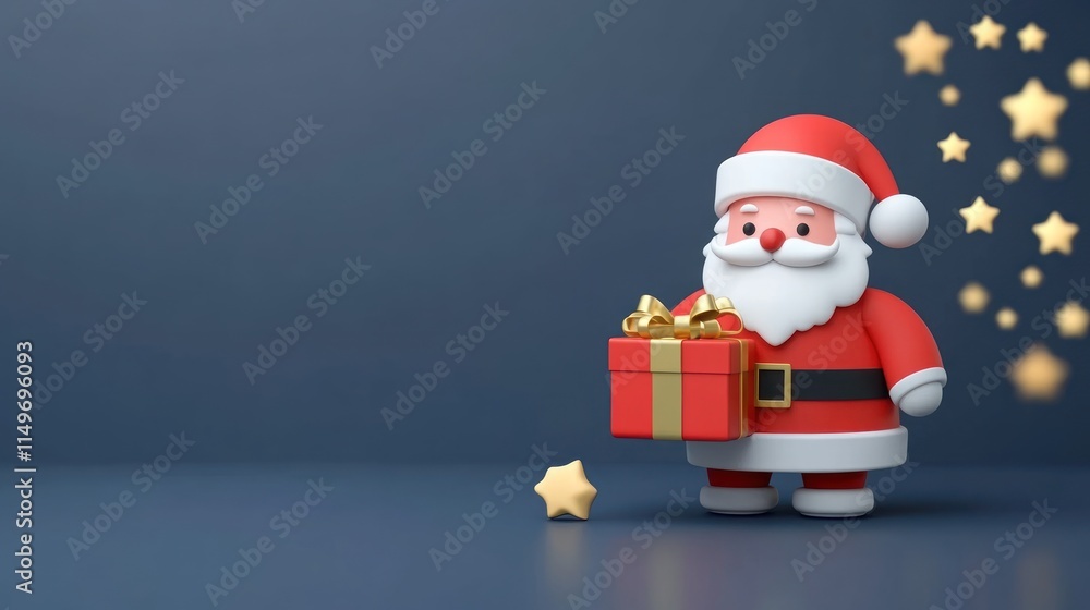 Fototapeta premium Cute 3D Santa Claus holding gift box.