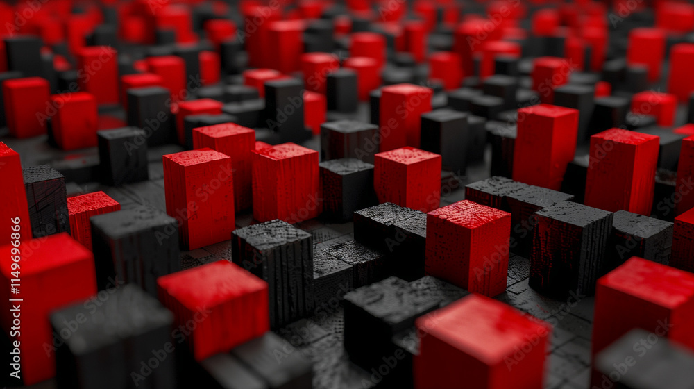 Obraz premium Abstract red and black blocks in a geometric pattern