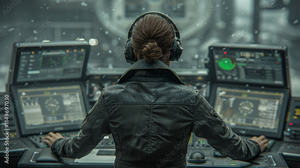Operator Controlling Advanced Tech Systems in Winter Setting Operator Controlling Advanced Tech Systems in Winter Setting